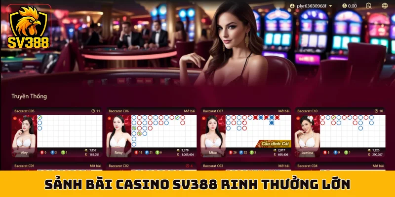 Sảnh bài casino SV388 rinh thưởng lớn